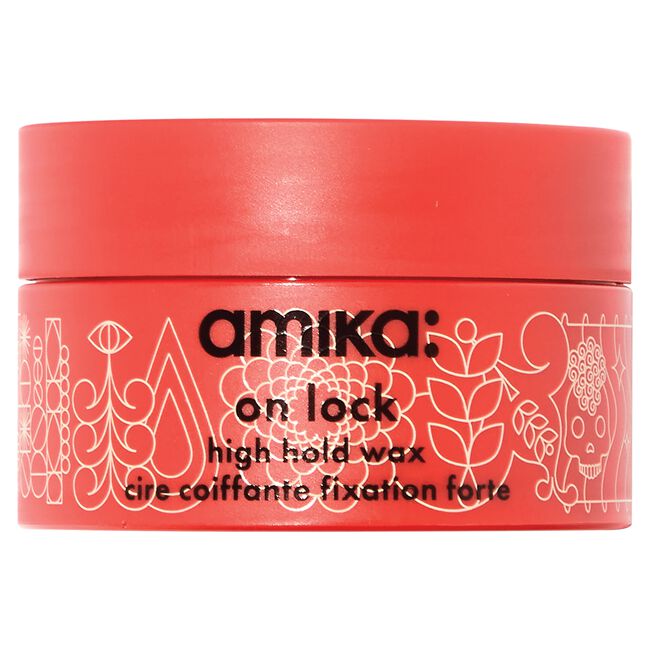 Red container of amika on lock high hold wax on a white background - Hair Care Canada