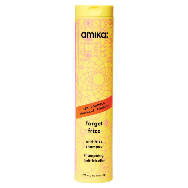Amika 'forget frizz' anti-frizz shampoo bottle on a white background - Hair Care Canada