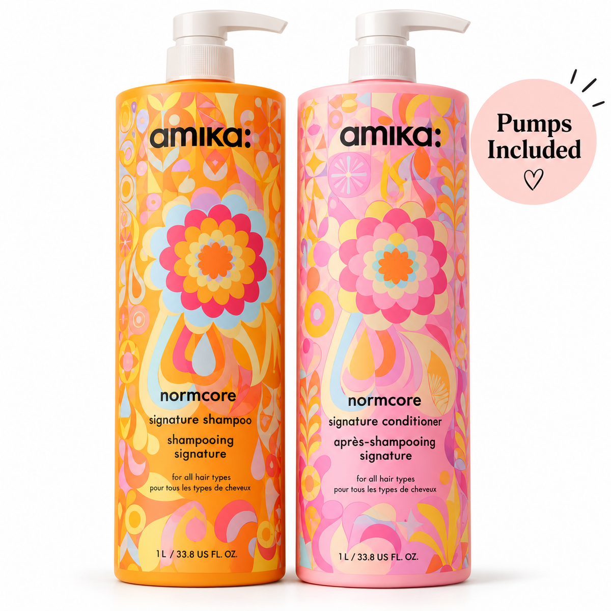amika Normcore Signature Litre Duo 1000ml – Shampoo & Conditioner – Pumps Included – Canada