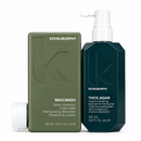 Kevin Murphy haircare set featuring a matte olive green box of Maxi.Wash Detox Shampoo and a dark teal bottle of Thick.