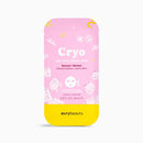 A pink and yellow pouch of avrybeauty Cryo Jelly mask, featuring illustrations of ice cubes and a white face mask icon on a clean white background-Hair Care Canada