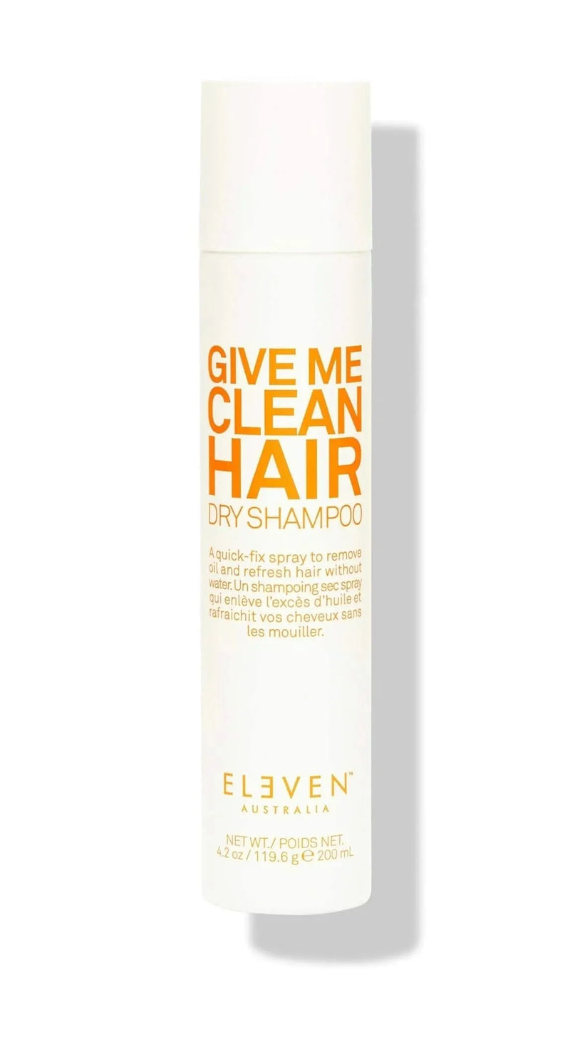 Dry shampoo bottle labeled 'Give Me Clean Hair' by Eleven Australia on a white background - Hair Care Canada
