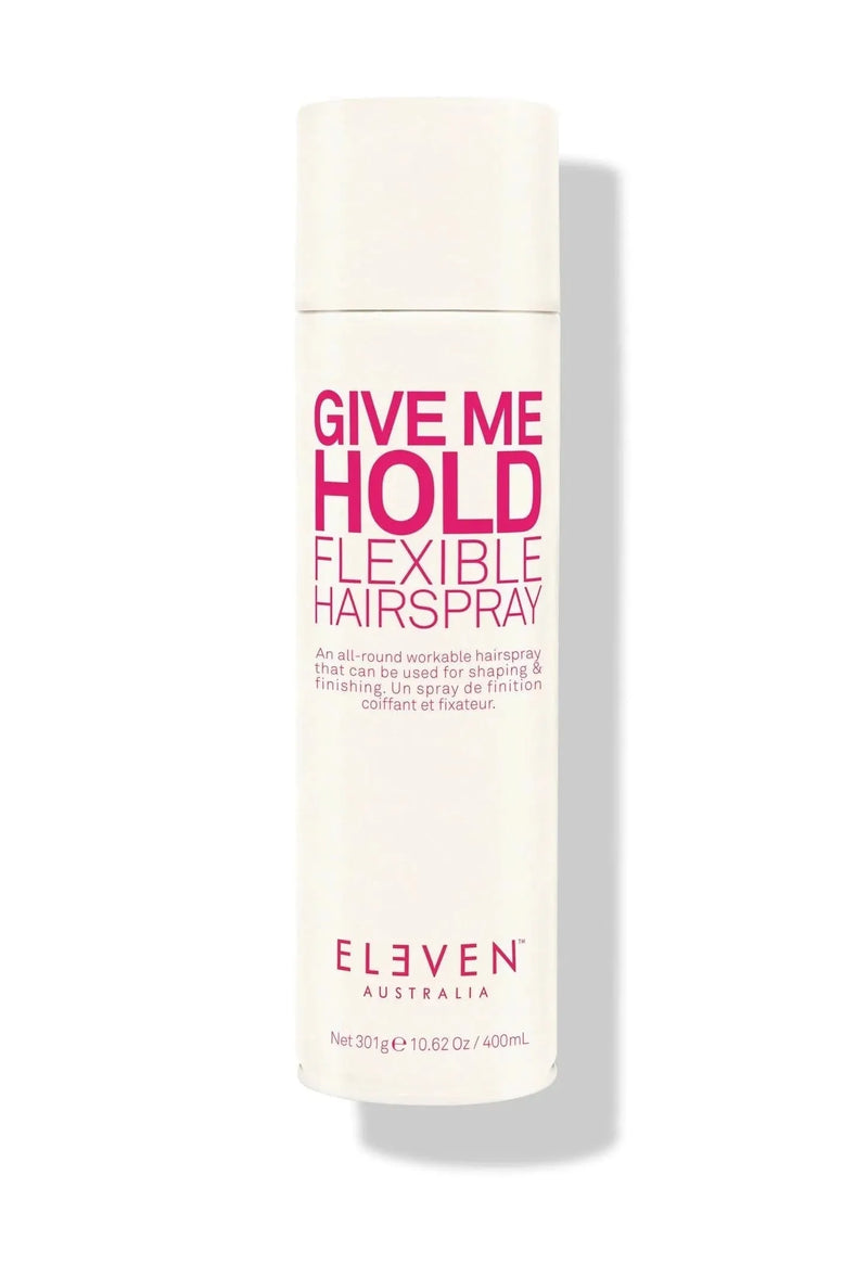 Hairspray bottle labeled 'Give Me Hold Flexible Hairspray' by Eleven Australia on a white background - Hair Care Canada