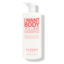 Shampoo bottle labeled 'I Want Body Volume Shampoo' by Eleven Australia on a white background - Hair Care Canada