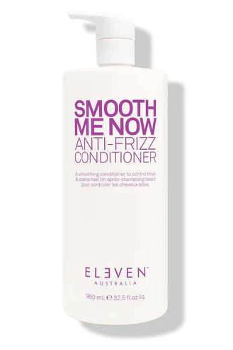 White bottle of 'Smooth Me Now Anti-Frizz Conditioner' by Eleven Australia on a white background - hair Care Canada