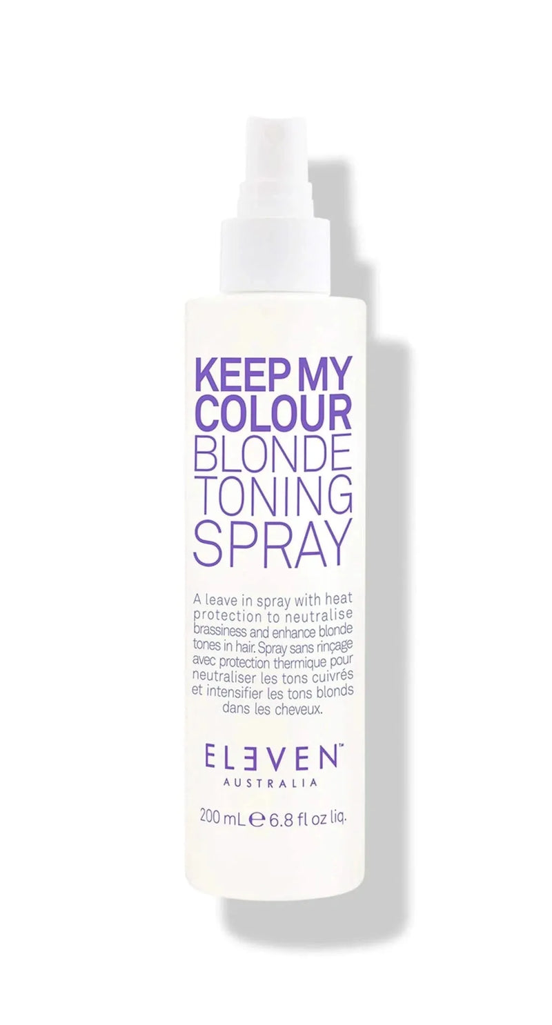 Spray bottle labeled 'Keep My Colour Blonde Toning Spray' by Eleven on a white background - Hair Care Canada