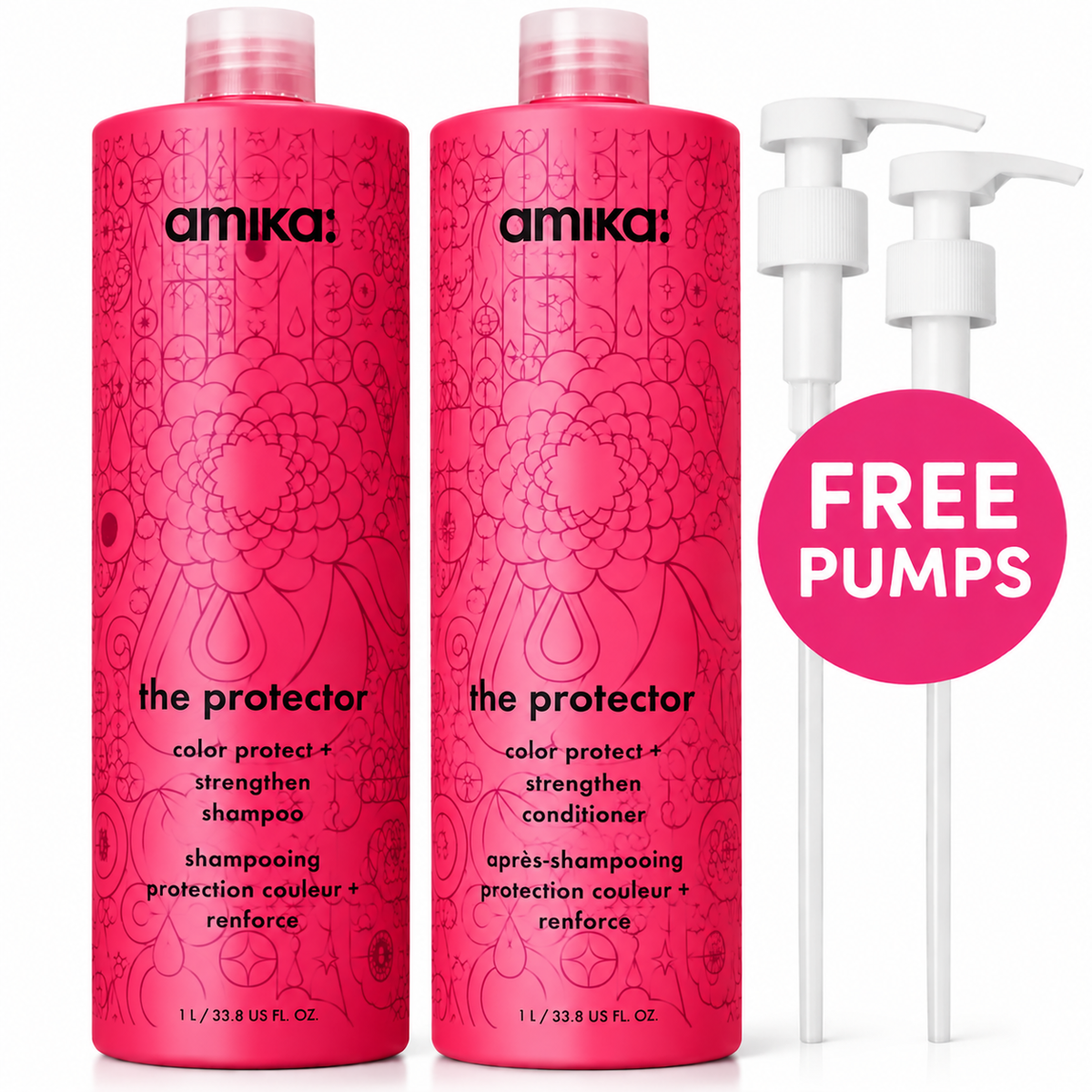 amika The Protector Colour Protect + Strengthen Litre Duo 1000ml – Shampoo & Conditioner – FREE Pumps Included – Canada