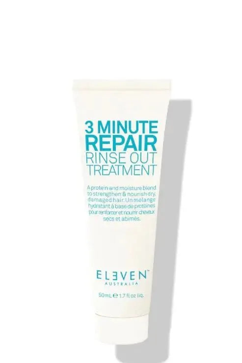 Tube of '3 Minute Repair Rinse Out Treatment' by Eleven Australia on a white background - Hair Care Canada