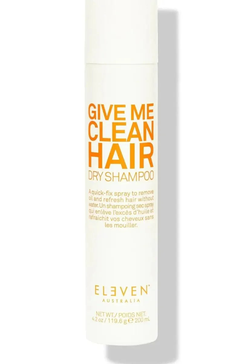 Dry shampoo bottle labeled 'Give Me Clean Hair' by Eleven Australia on a white background - Hair Care Canada