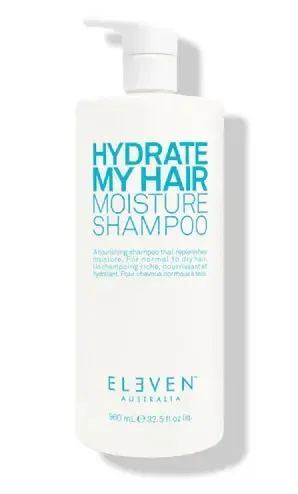 Shampoo bottle labeled 'Hydrate My Hair Moisture Shampoo' by Eleven Australia on a white background - hair Care Canada