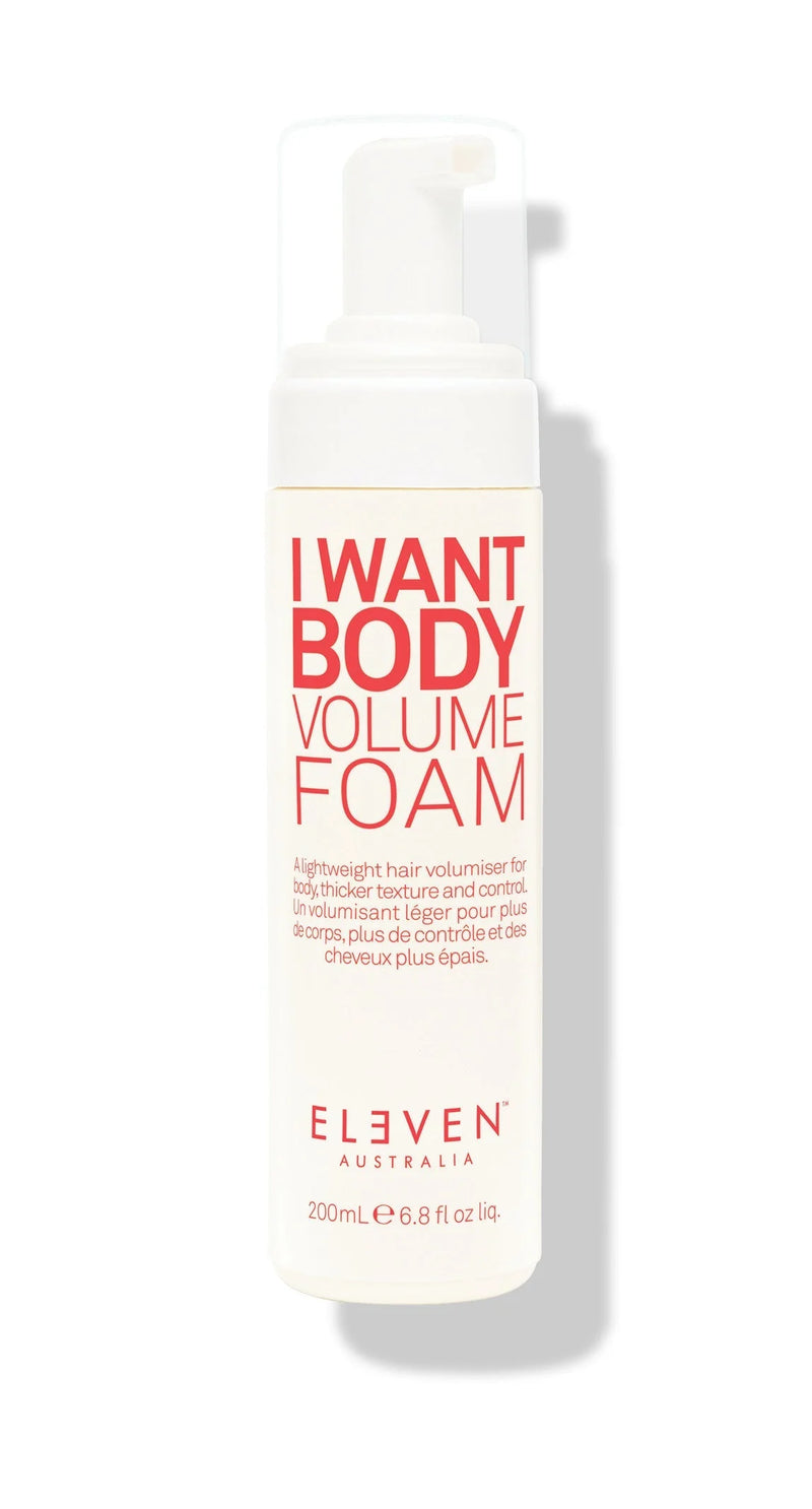 Bottle of Eleven Australia I Want Body Volume Foam on a white background - Hair Care Canada
