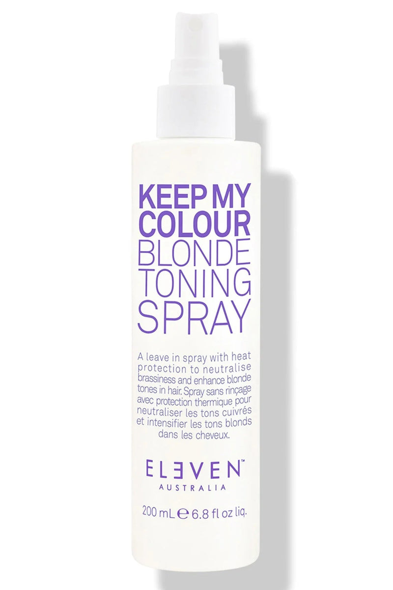 Spray bottle labeled 'Keep My Colour Blonde Toning Spray' by Eleven on a white background - Hair Care Canada