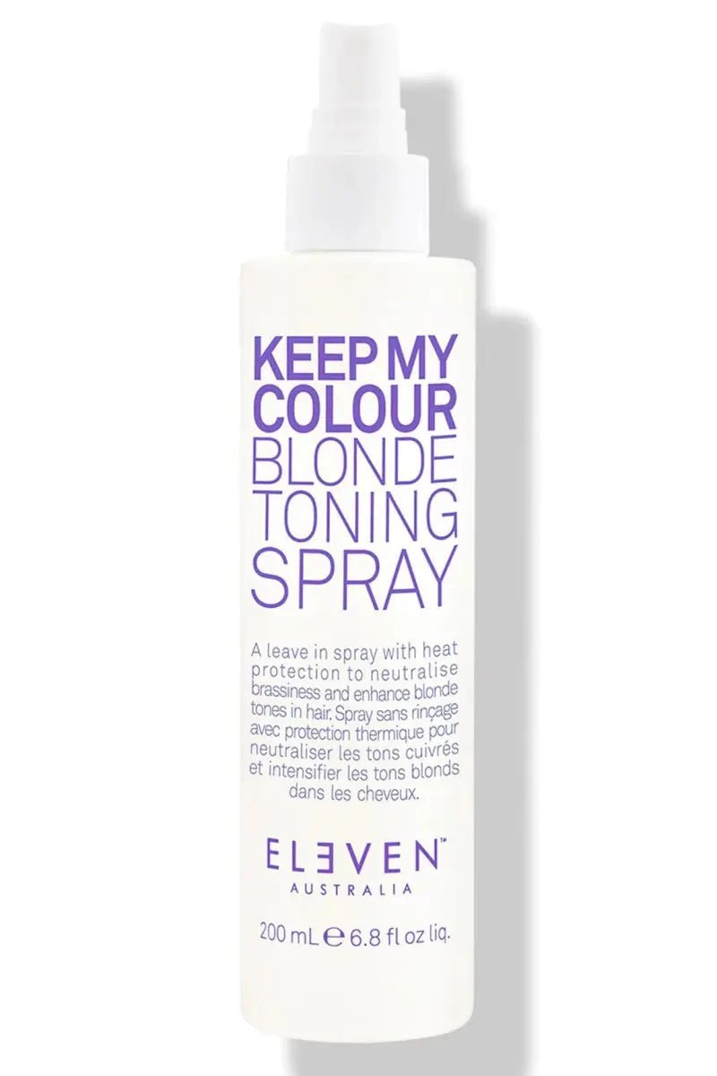 Spray bottle labeled 'Keep My Colour Blonde Toning Spray' by Eleven on a white background - Hair Care Canada