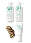 Set of 'Keep My Curl' hair care products including shampoo, conditioner, and cream with a hair clip on a white background Hair Care Canada