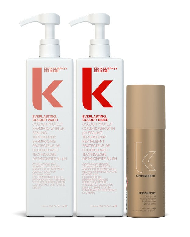 Two Kevin Murphy bottles and a spray can on a white background - Hair Care Canada