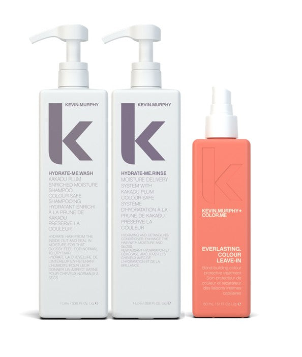Kevin Murphy hair care products including wash, rinse, and leave-in conditioner on a white background - Hair Care Canada